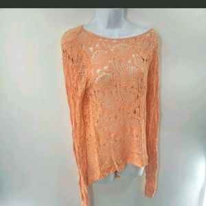 Karma Blue medium Peach Crochet Sweater #295